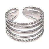 Aramat Jewels | Ringen | RVS Verstelbare Open Ring - 5 Strepen (3 Glad & 2 Dots) - One Size | Zilverkleur | |25mm | Staal | Volwassenen | Verkleurd niet