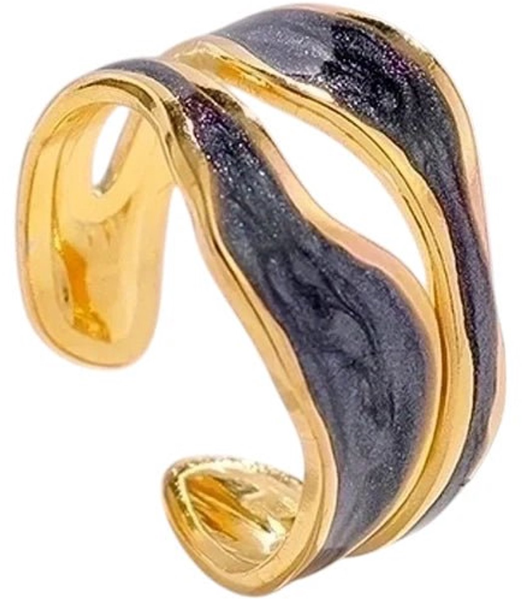 Aramat Jewels | Ringen | Stalen Damesring - Parelmoer - 14mm - Verstelbaar | Grijs | |14mm | Staal | Volwassenen | Verkleurd niet