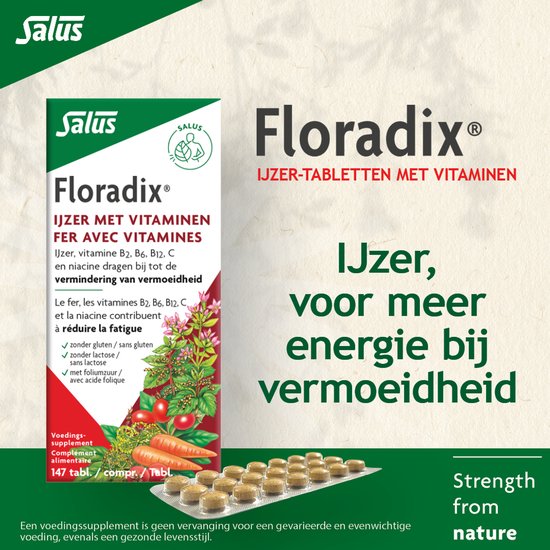 Salus Floradix IJzer-tabletten Bij vermoeidheid Voedingssupplement met ijzer 147 tabletten