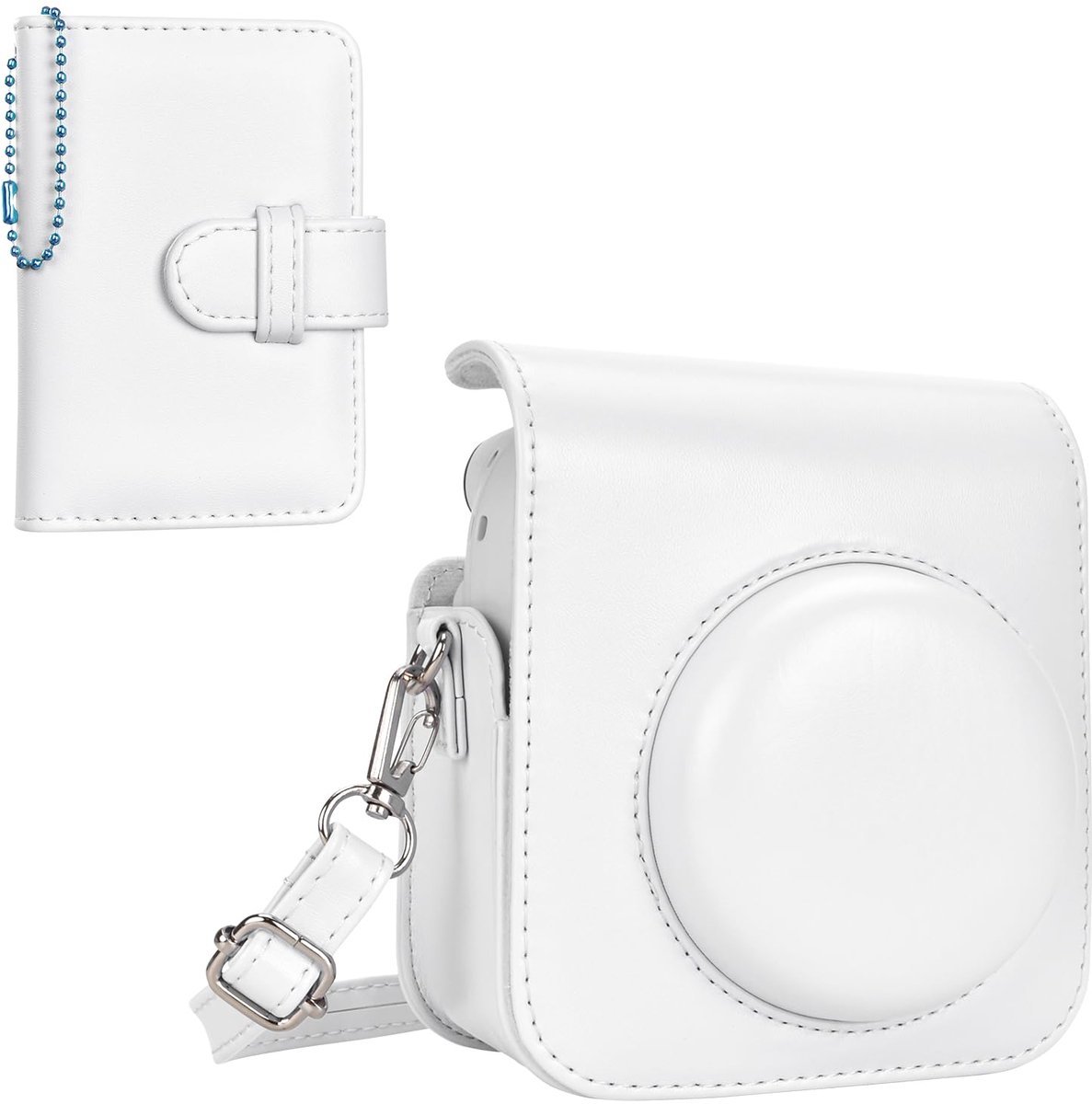 Beschermend leren hoesje geschikt voor Fujifilm Instax Mini 12 Instant Camera - Geschikt voor Instax Mini 12 Case en Mini Fotoalbum - Accessoires Set - Cameratas - Wit