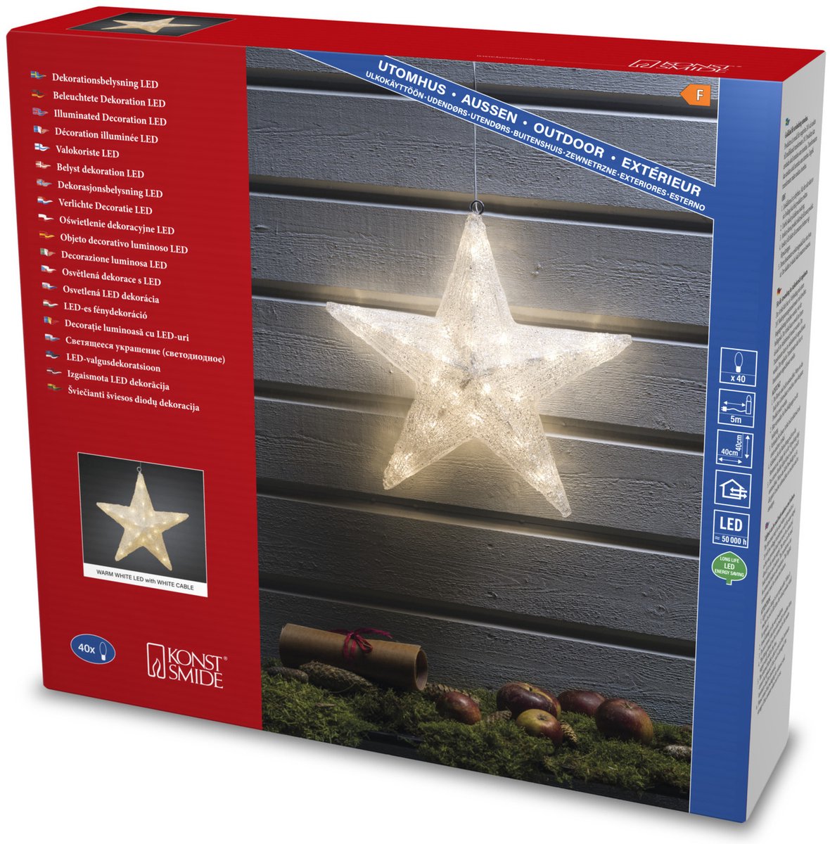 Konstsmide Verlichte kerstster - hangend - 40 cm - 40 led lampjes - warm wit - buiten gebruik - kerstverlichting – foto 4