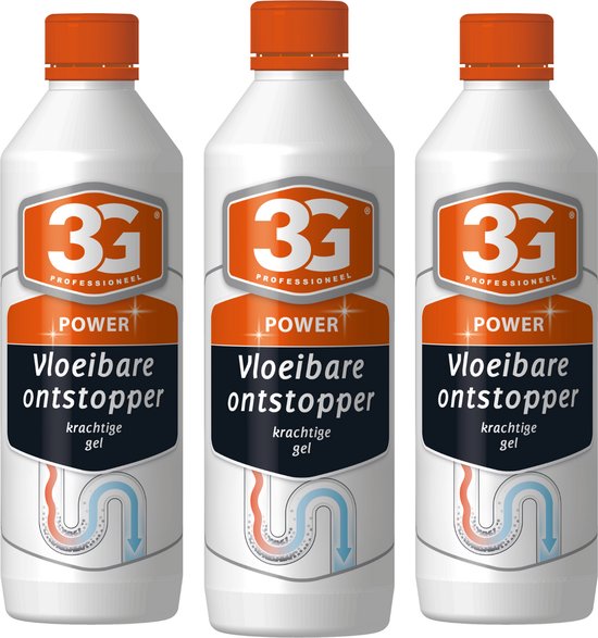3x 3G Professioneel Power Vloeibare ontstopper - Vloeibare Ontstopper - Afvoer Ontstopper - Riool Ontstopper - Gootsteen Ontstopper - Krachtige Ontstopper - 3-Pack