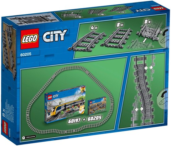LEGO City Treinrails 60205 speelgoedverpakking, met trein en rails.