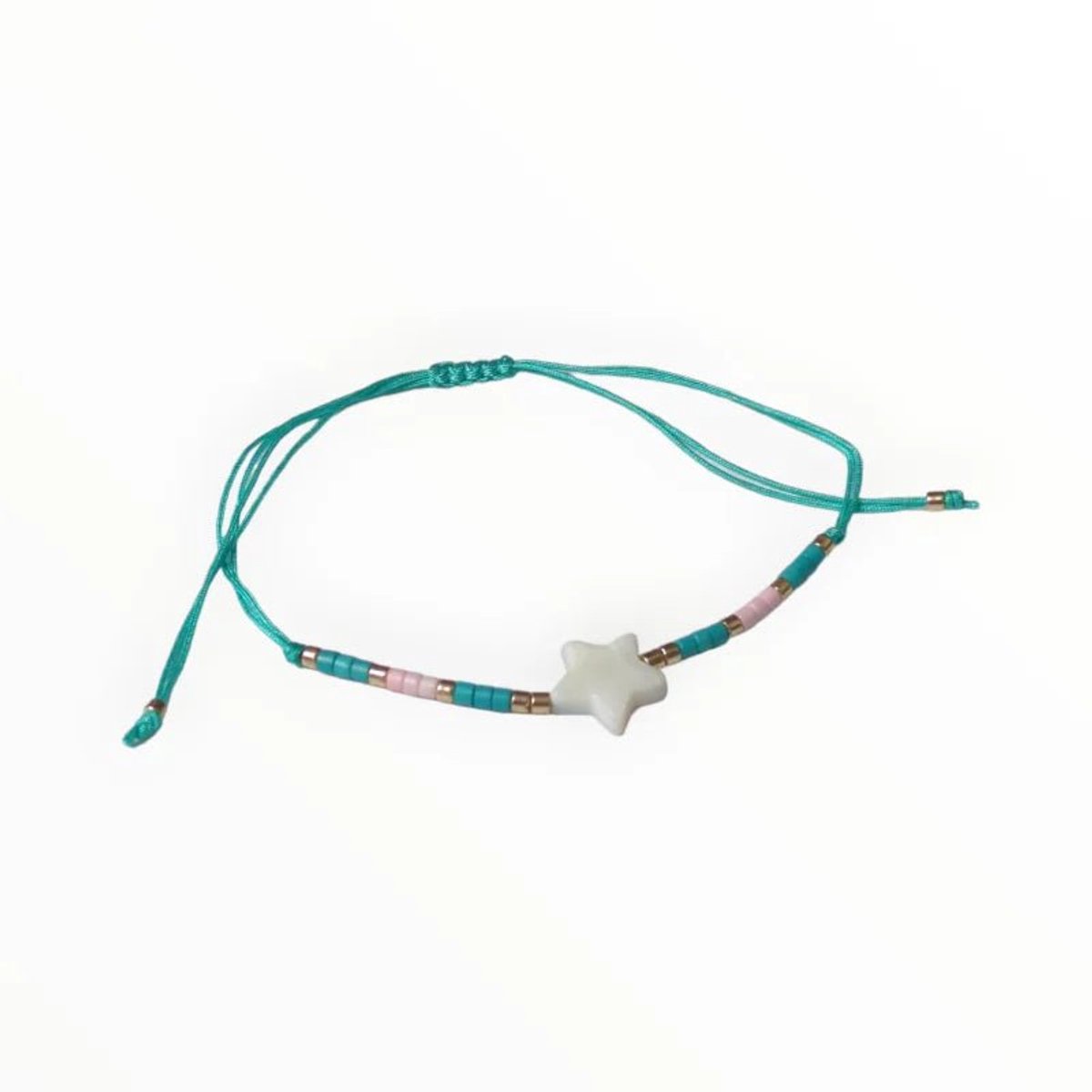 Aramat Jewels | Armbanden | Verstelbare Kralen Armband Met Ster En Schelp | Turquoise | |2mm | Metaal | Kinderen, Volwassenen | Verkleurd niet