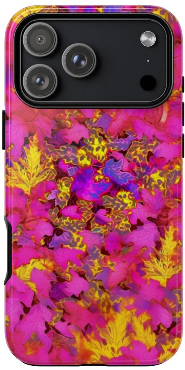 Levendig Roze-Geel Bladerenpatroon – Telefoonhoesje Geschikt voor iPhone 17 Pro Max