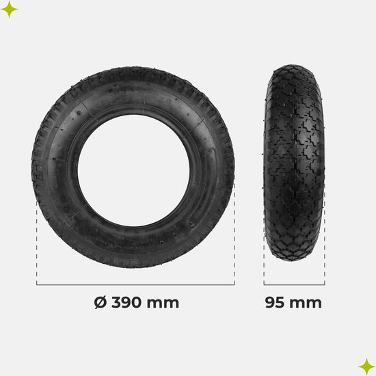 GARRONDA - Banden Set 4.80/4.00-8 met Binnenband Kruiwagenband Vervangband Kruiwagen Bolderkar Autoventiel 2PR Rubber Ø 390 mm voor Tuinwagen Erf Bouwplaats GD-0164, Zwart van Garronda — afbeelding 5