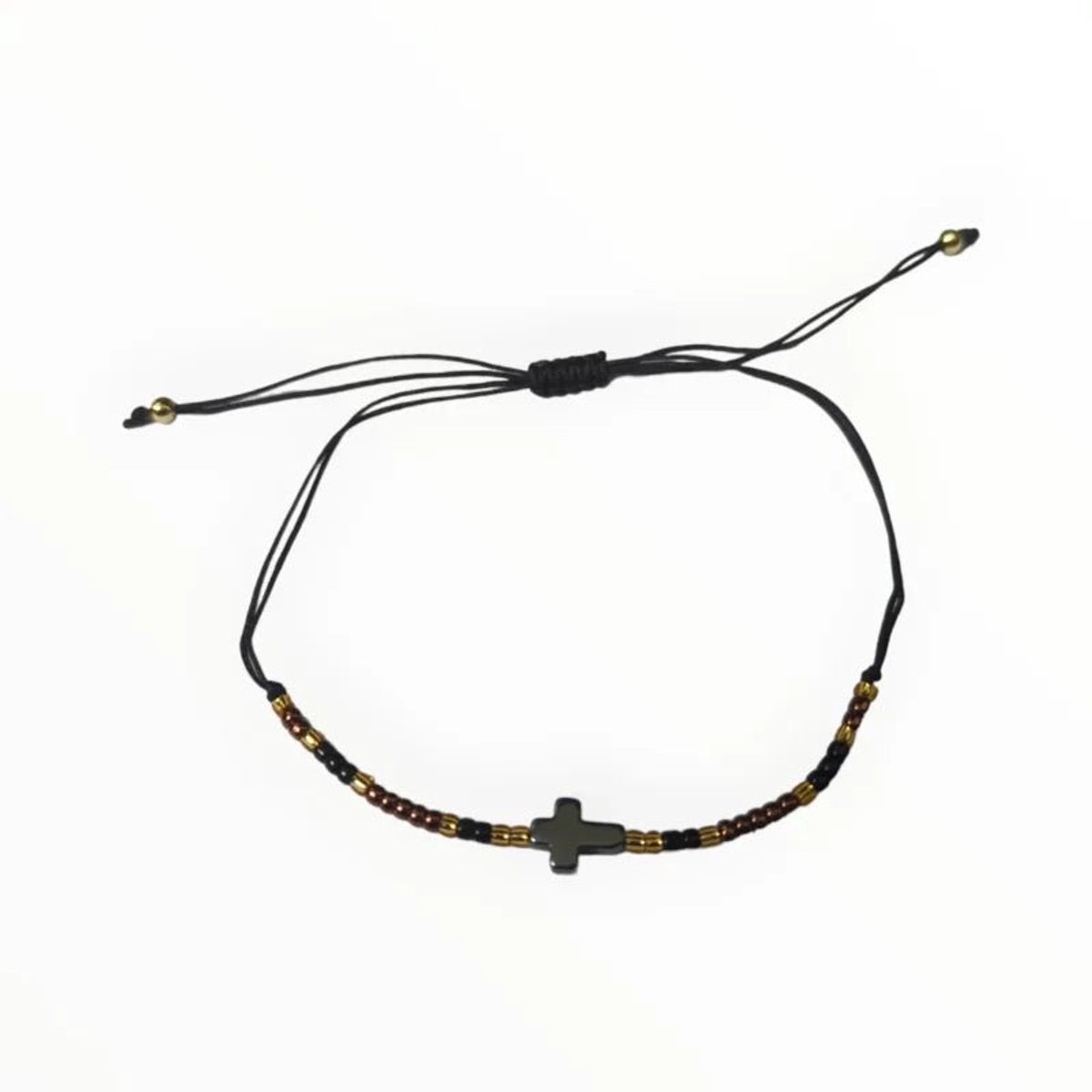 Aramat Jewels | Armbanden | Handgemaakte Verstelbare Hematiet Armband | Zwart-Brons-Goud | |2mm | Metaal | Kinderen, Volwassenen | Verkleurd niet