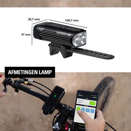 Lezyne Mega Drive 1800i - Fietsverlichting Voorlicht - Micro-USB Oplaadbare fietslamp - LED Voorlamp Fiets - Auto Day/Night Sensor - Smart Connect Technology - 1800 Lumen - Waterdicht - Zwart — afbeelding 3