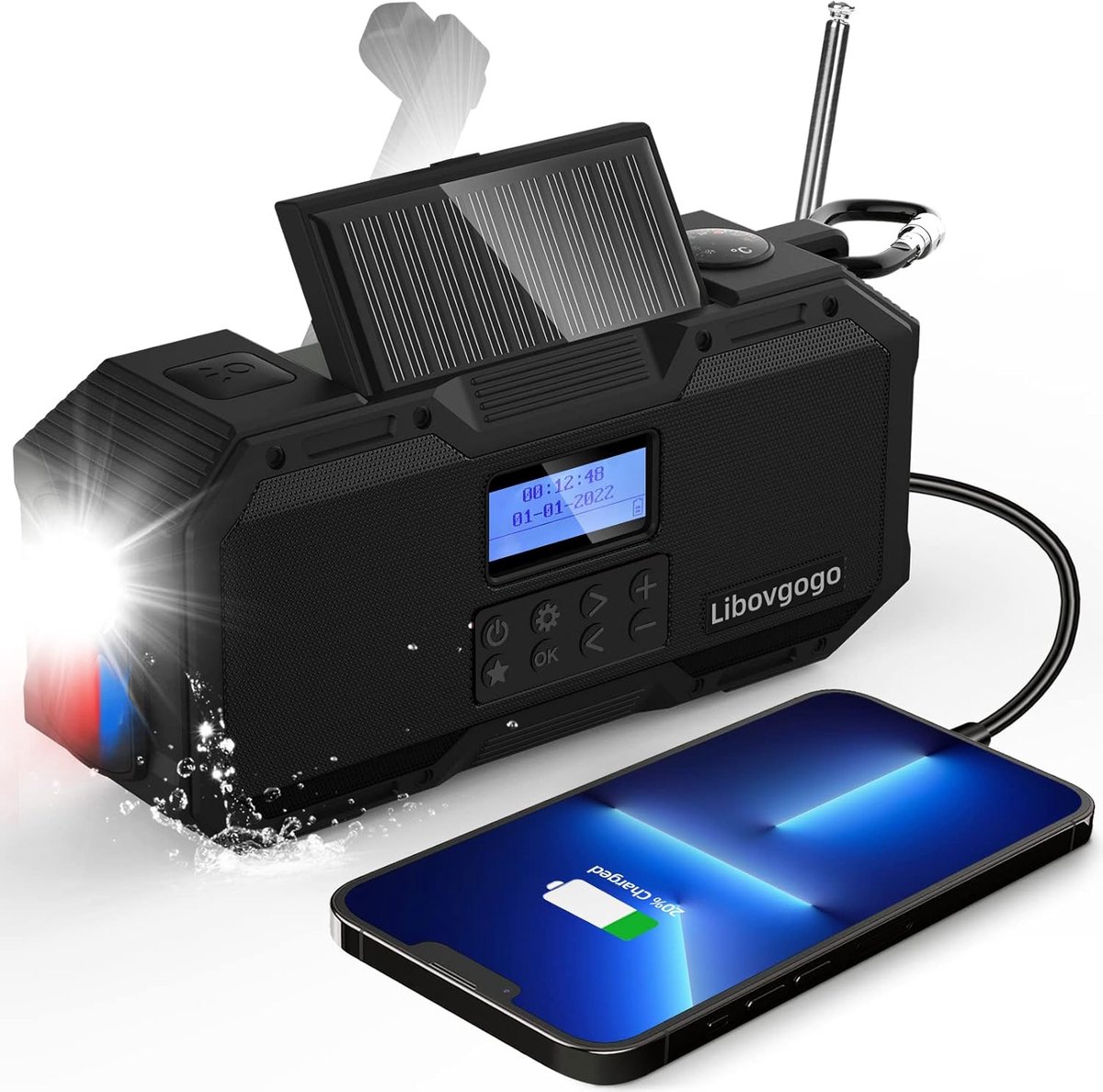 Draagbare DAB+ FM-radio met Waterdichte Bluetooth-luidspreker, Solar Powerbank en Zaklamp
