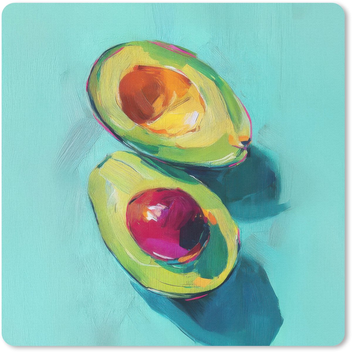 Muismat 20x20 cm - Mousepad Avocado - Groen - Pit - Schaduw - Muismatten