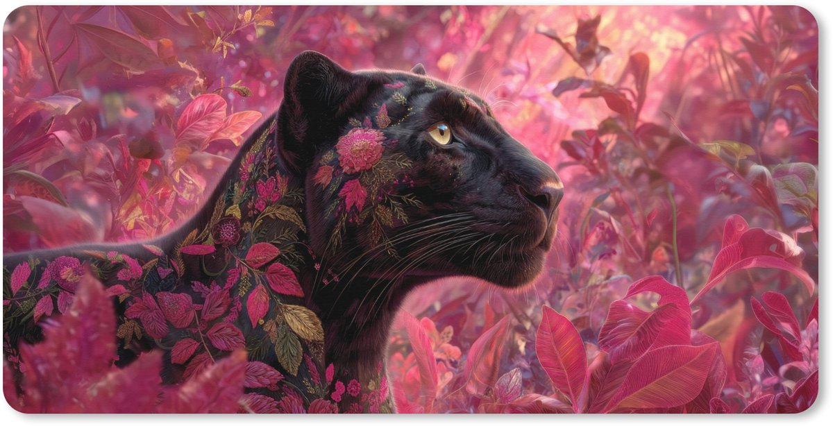 Muismat XXL 90x45 cm - Bureau onderlegger - Bureau mat Luipaard - Bloemen - Roze - Bureaumat - Gaming mousepad xl - Bureaulegger groot - Computer deskmat