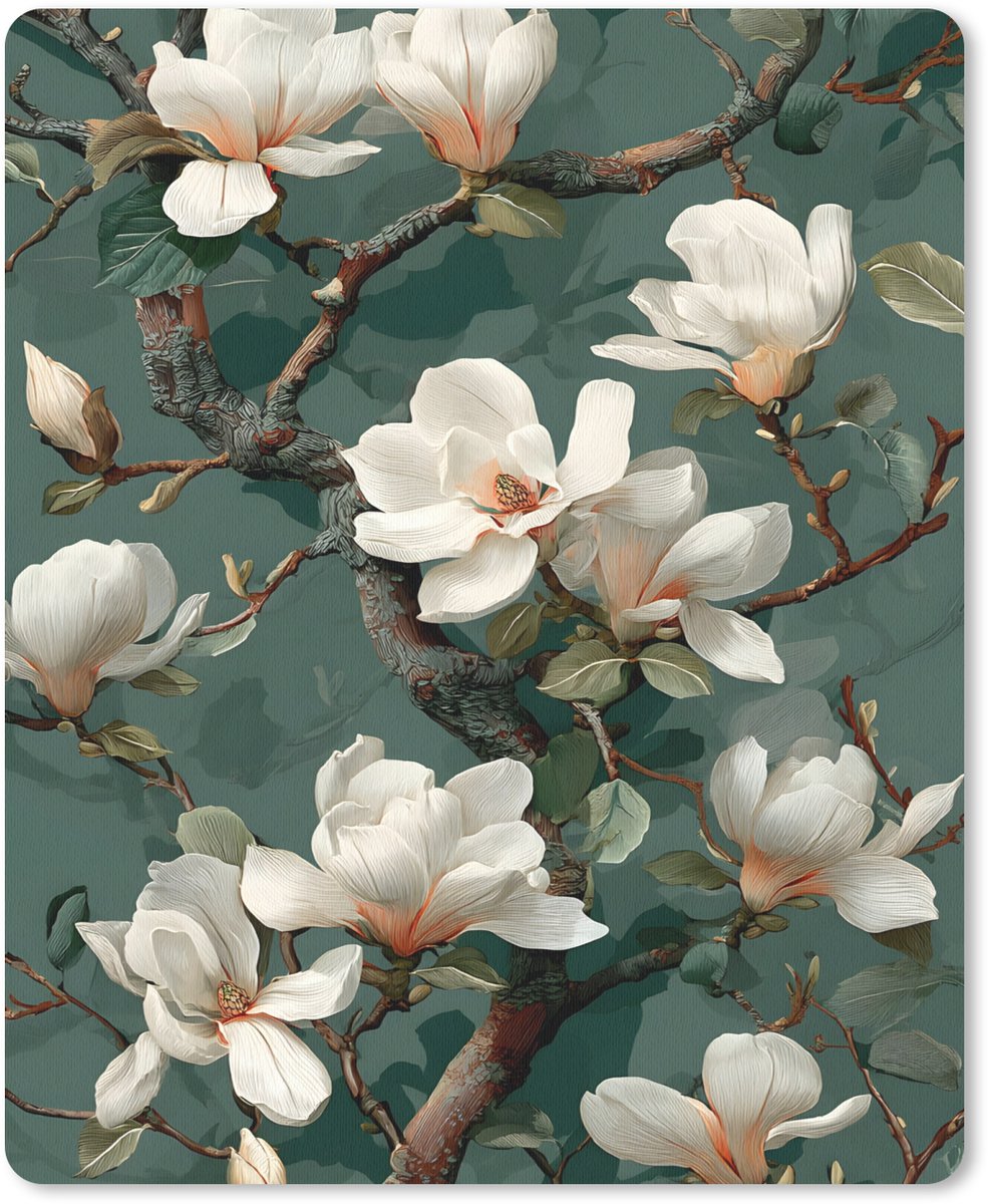 Muismat 19x23 cm - Mousepad Bloemen - Takken - Wit - Klassiek - Muismatten