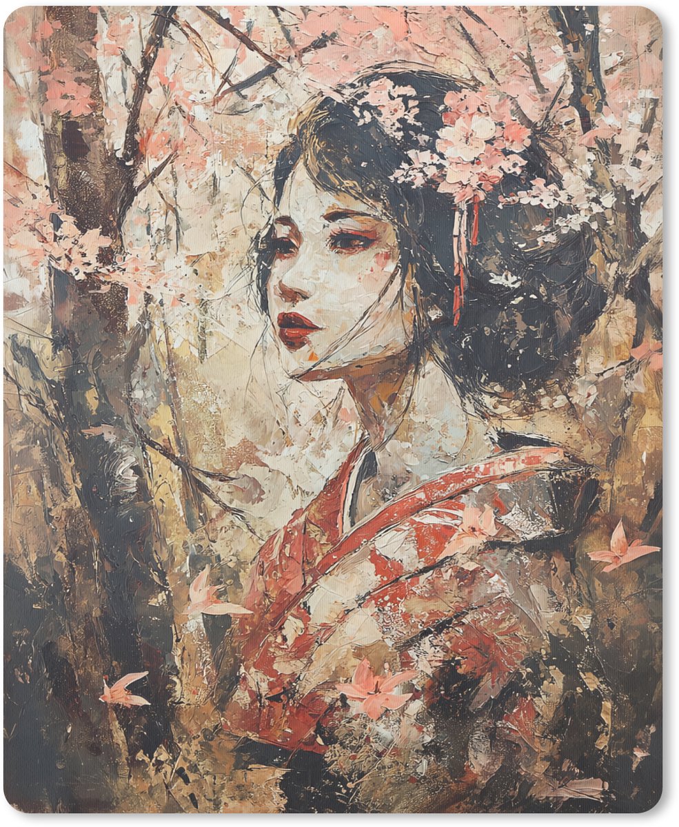 Muismat 19x23 cm - Mousepad Kimono - Vrouw - kersenbomen - Muismatten