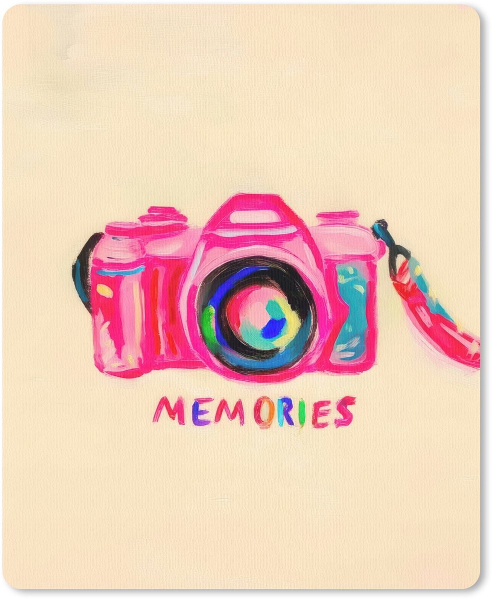 Muismat 19x23 cm - Mousepad Camera - Memories - Roze - Geschilderd - Muismatten
