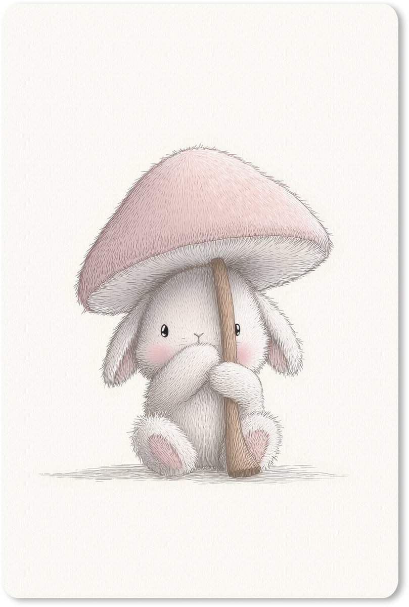 Muismat 18x27 cm - Mousepad Paddenstoel - Konijn - Roze - Muismatten