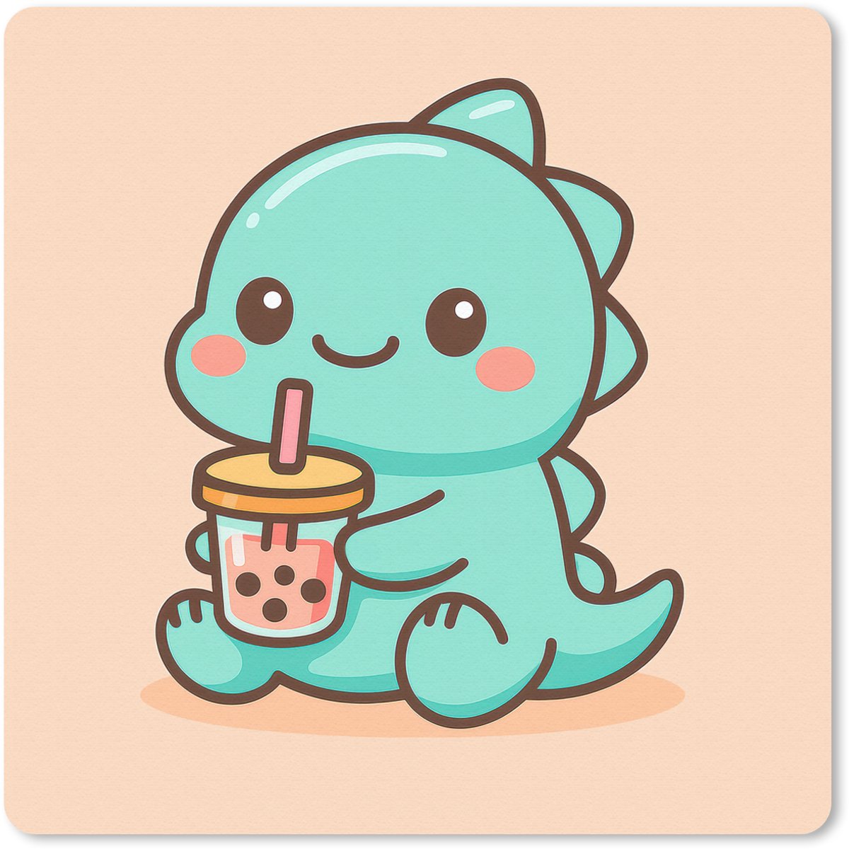 Muismat 30x30 cm - Mousepad Dino - Boba - kawaii - Oranje - Muismatten