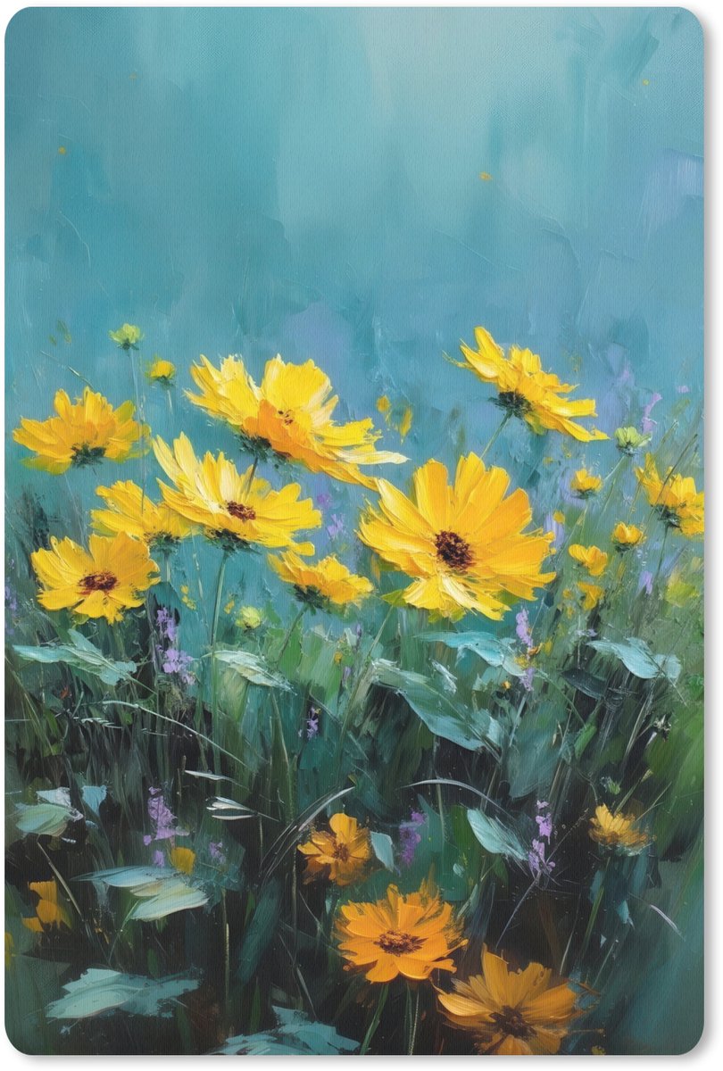 Muismat 18x27 cm - Mousepad Penseelstreken - Bloemen - Felgeel - Abstract - Muismatten