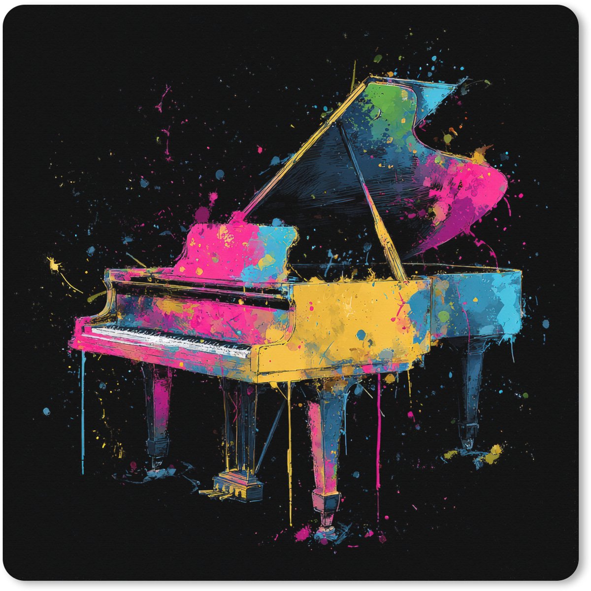 Muismat XXL 60x60 cm - Bureau onderlegger - Bureau mat Piano - Kleurrijk - Verf - Modern - Bureaumat - Gaming mousepad xl - Bureaulegger groot - Computer deskmat