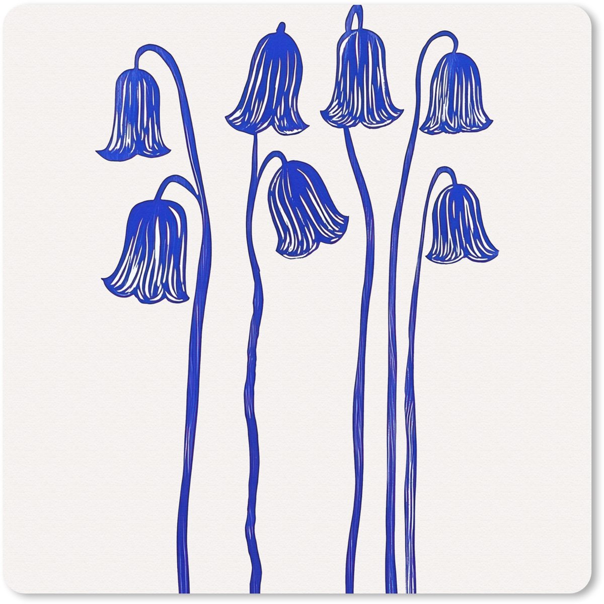 Muismat 20x20 cm - Mousepad Bloemen - Blauw - Lijnen - Bloemblaadjes - Muismatten