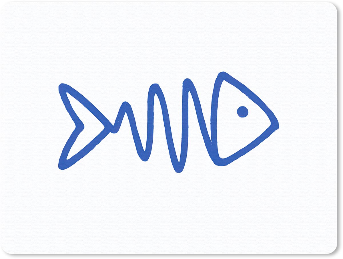 Muismat 23x19 cm - Mousepad Vis - Minimalistisch - Blauw - Lijn - Muismatten
