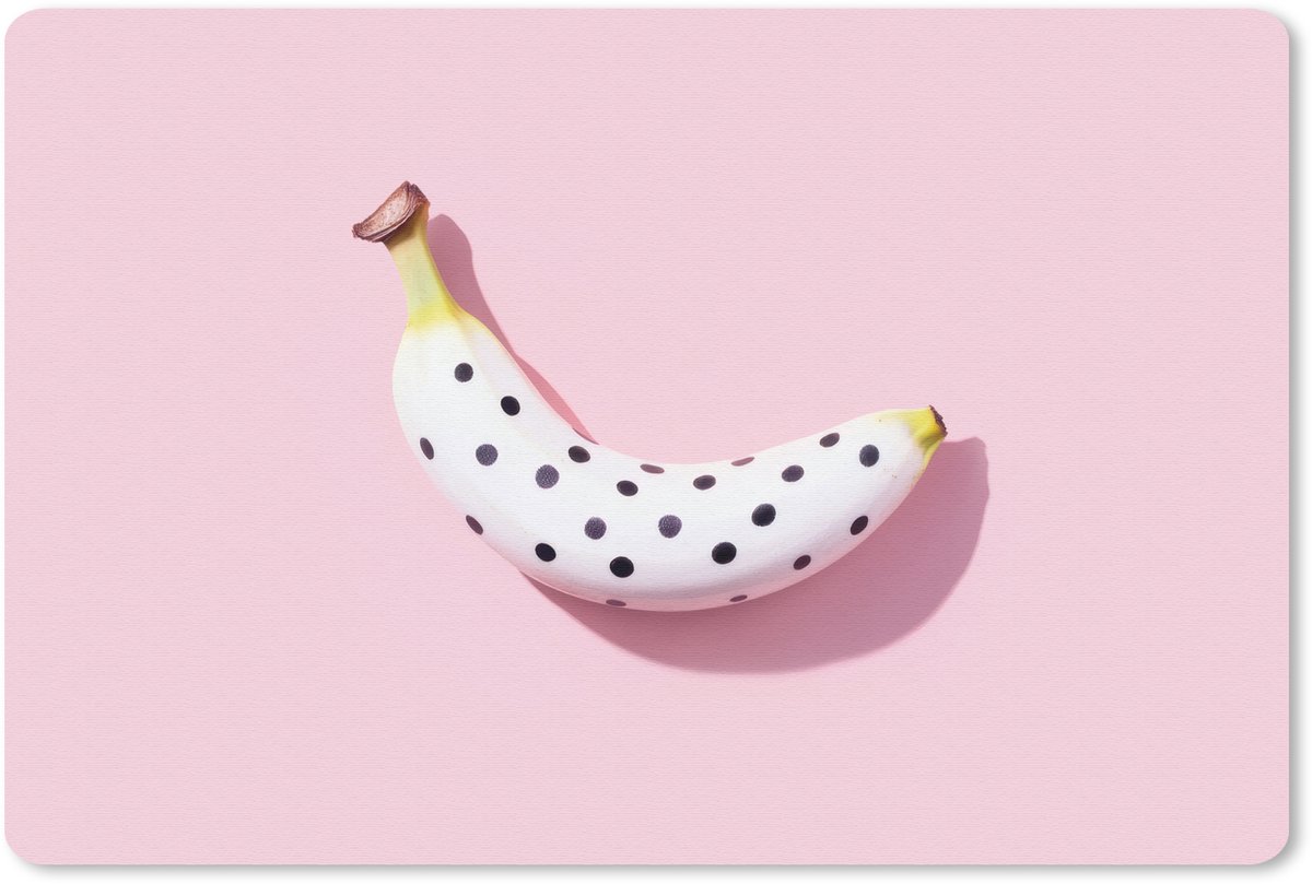 Muismat 27x18 cm - Mousepad Banaan - Stippen - roze - Muismatten