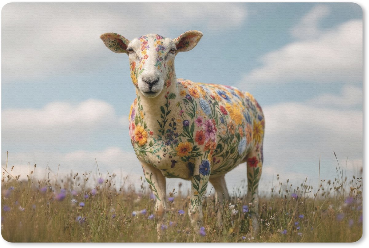 Muismat 27x18 cm - Mousepad Schaap - Bloemen - Weide - Muismatten