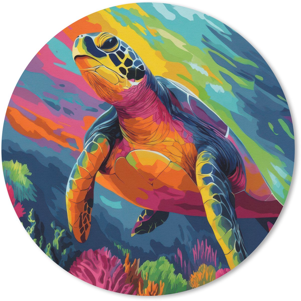 Muismat rond 40x40 cm - Mousepad Koraal - Schildpad - Abstract - Water - Ronde muismatten