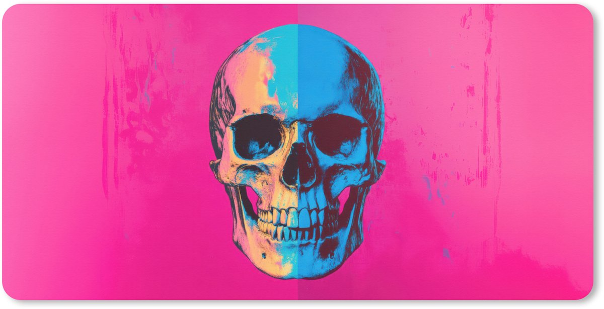 Muismat XXL 100x50 cm - Bureau onderlegger - Bureau mat Neon - Blauw - Pop-art - Schedel - Bureaumat - Gaming mousepad xl - Bureaulegger groot - Computer deskmat
