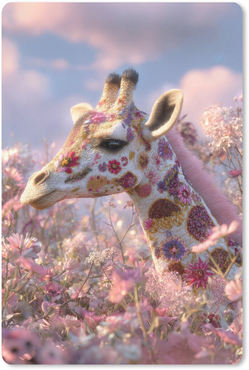 Muismat 18x27 cm - Mousepad Giraffe - Bloemen - Roze - Muismatten