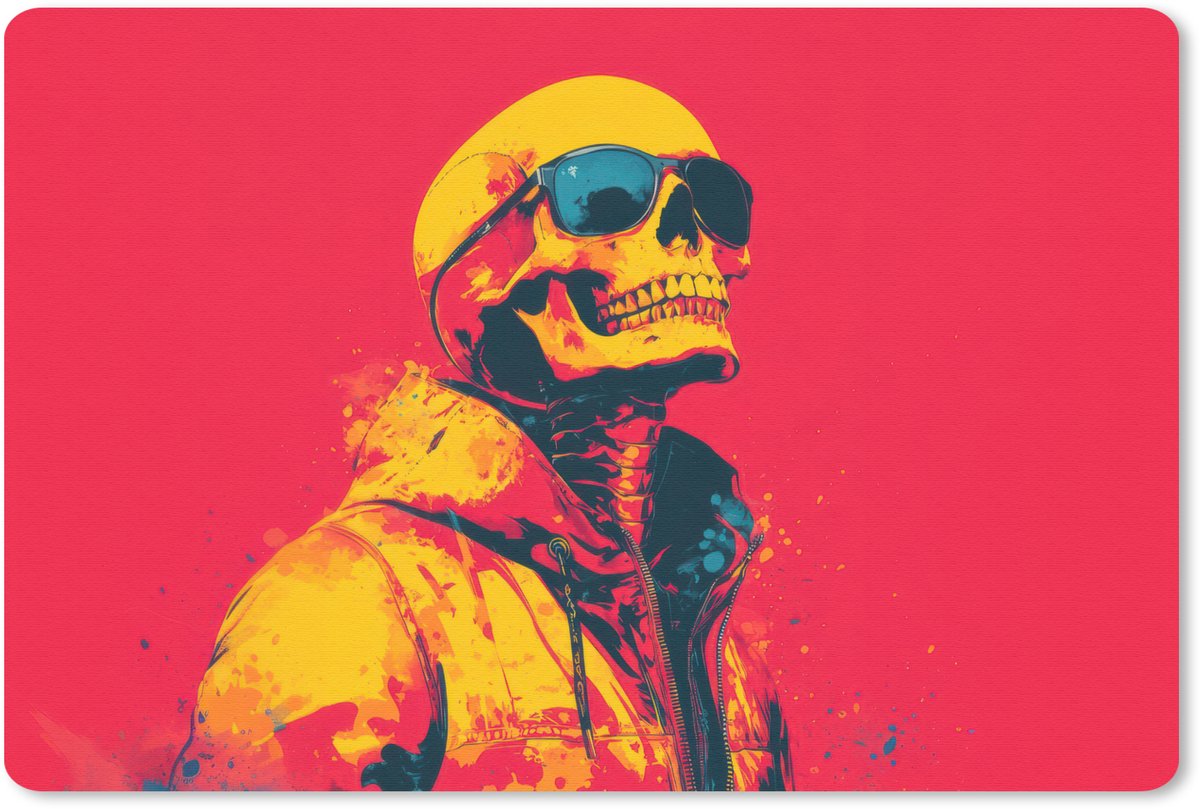 Muismat 27x18 cm - Mousepad Zonnebril - Schedel - Jas - Rood - Muismatten
