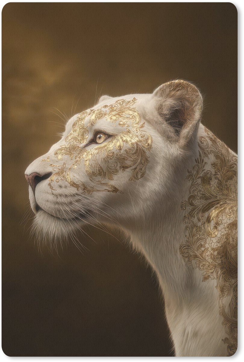 Muismat 18x27 cm - Mousepad Leeuwin - Bloemen - Wit - Goud - Muismatten