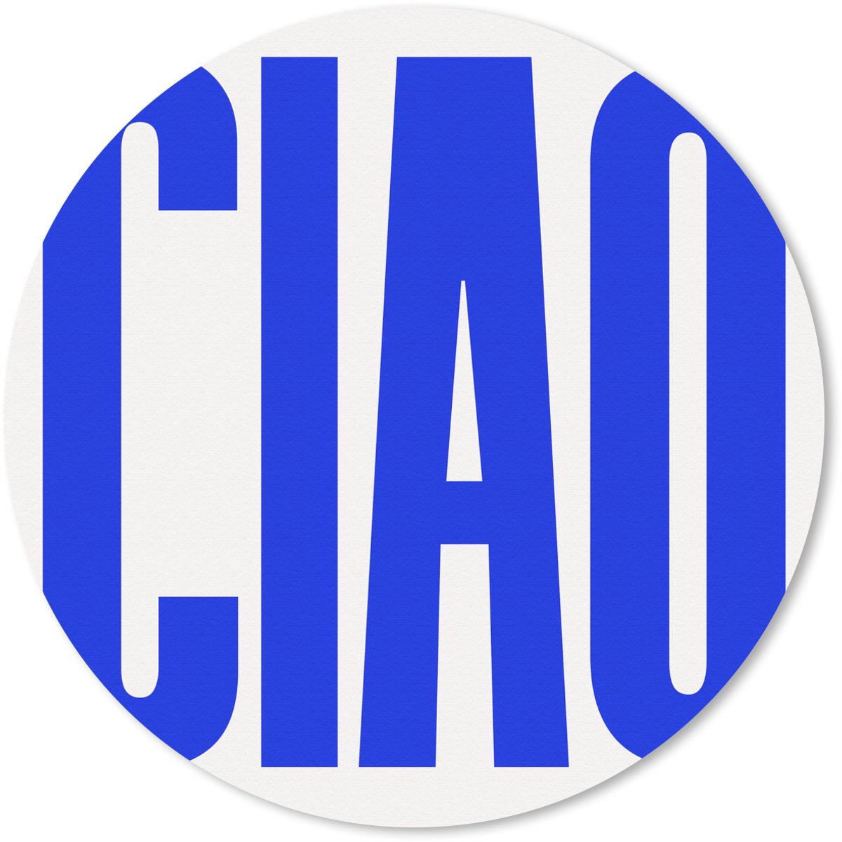 Muismat rond 30x30 cm - Mousepad Ciao - Hoofdletters - Blauw - Minimalistisch - Ronde muismatten