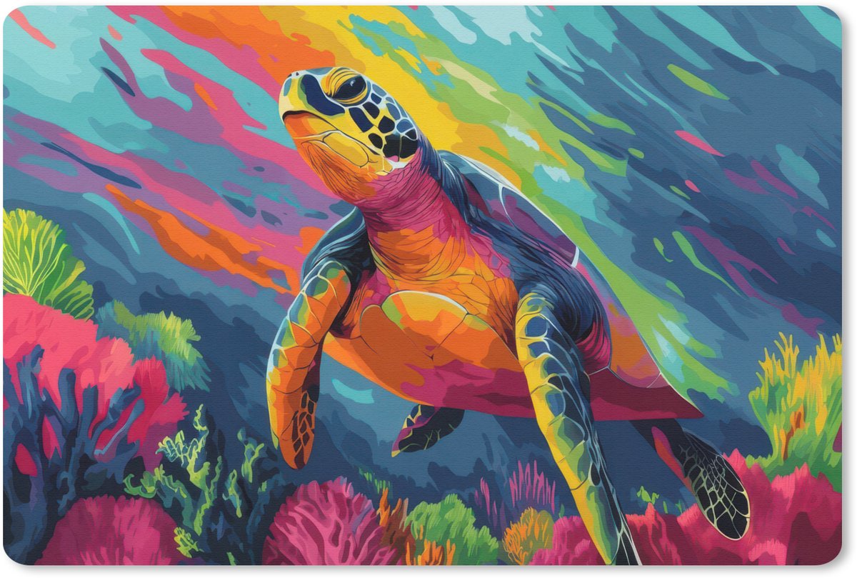 Muismat 27x18 cm - Mousepad Koraal - Schildpad - Abstract - Water - Muismatten