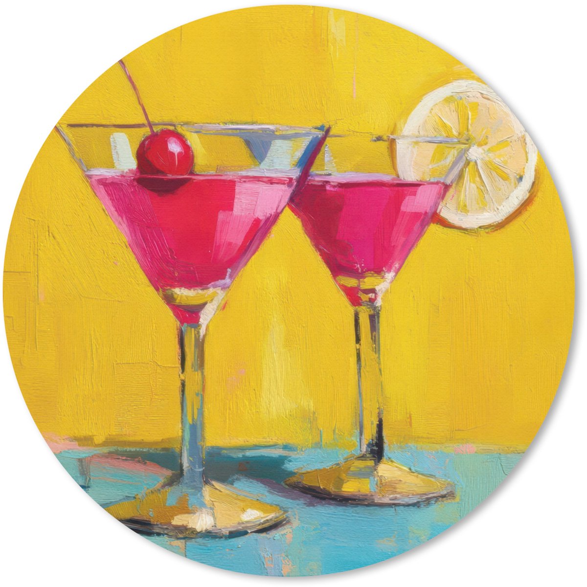 Muismat rond 20x20 cm - Mousepad Glazen - Cocktail - Citroen - Kers - Ronde muismatten