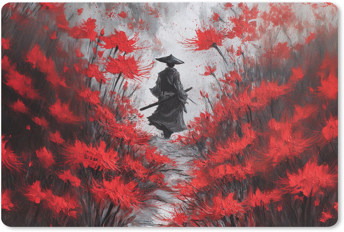 Muismat XXL 120x80 cm - Bureau onderlegger - Bureau mat Rode bloemen - mistig - Man - Bureaumat - Gaming mousepad xl - Bureaulegger groot - Computer deskmat