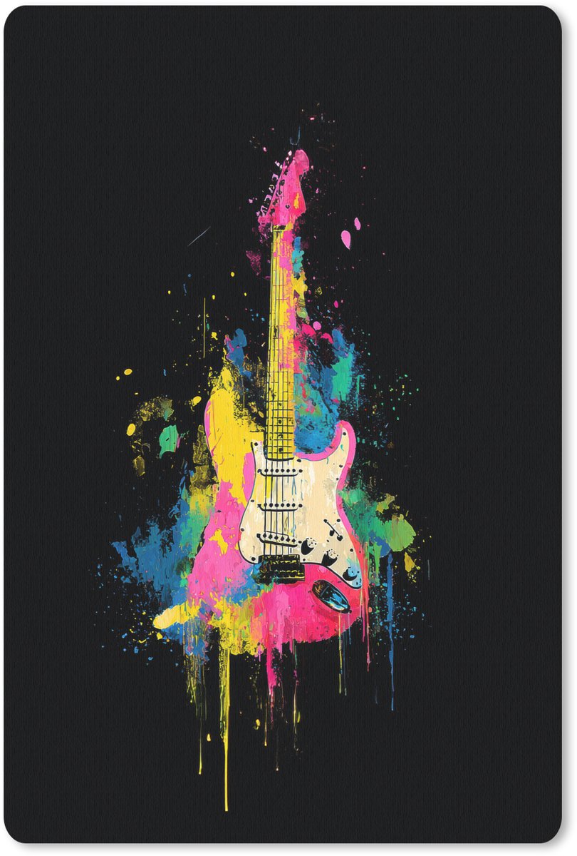 Muismat 18x27 cm - Mousepad Gitaar - Kleurrijk - Verf - Muismatten