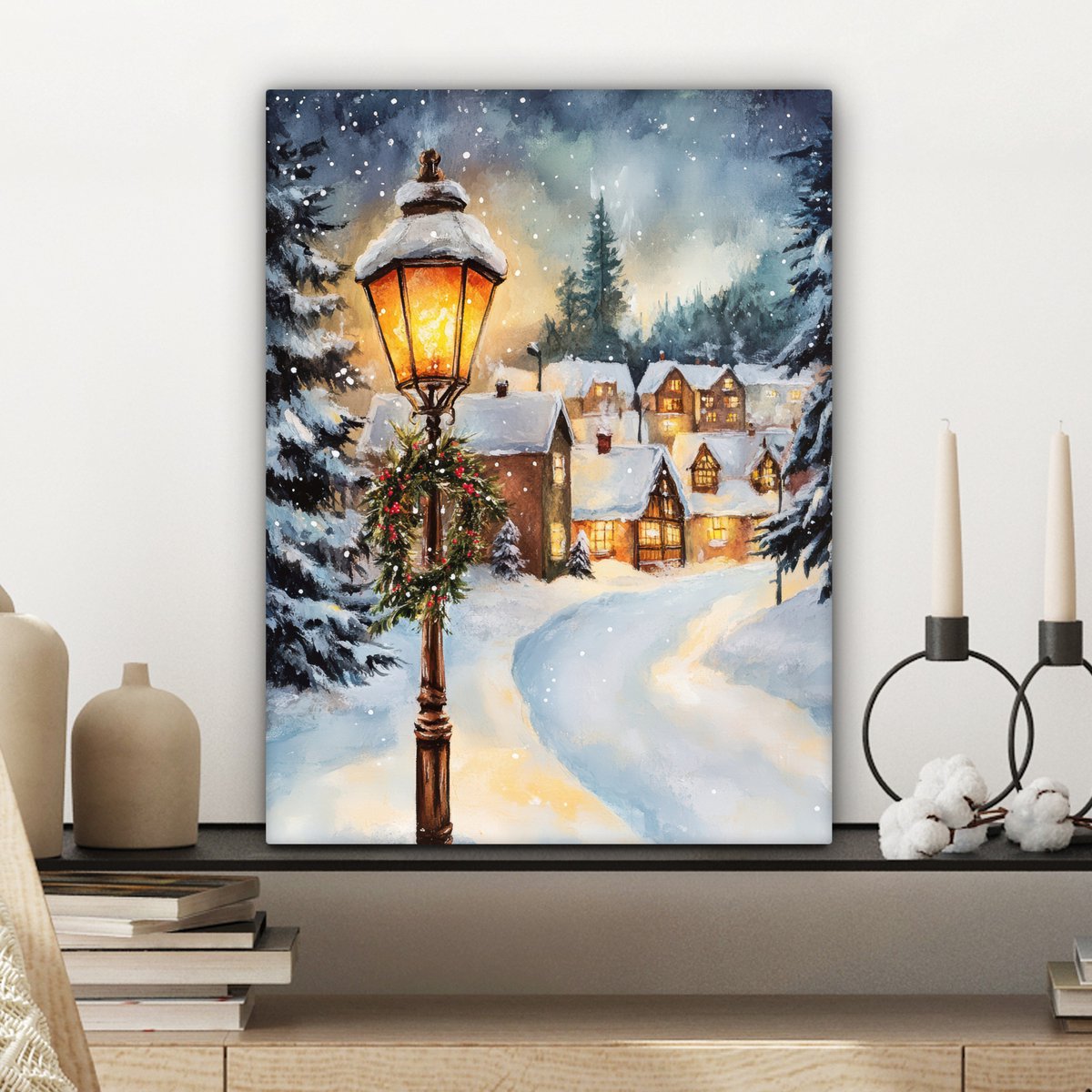 Canvas schilderij 30x40 cm - Wanddecoratie Kerstdorp - Huizen - Sneeuw - Kerst - Muurdecoratie woonkamer - Slaapkamer decoratie - Kamer accessoires - Schilderijen op canvas - Kerstdecoratie voor binnen - Kerstversiering - Kerstmis versiering – foto 7