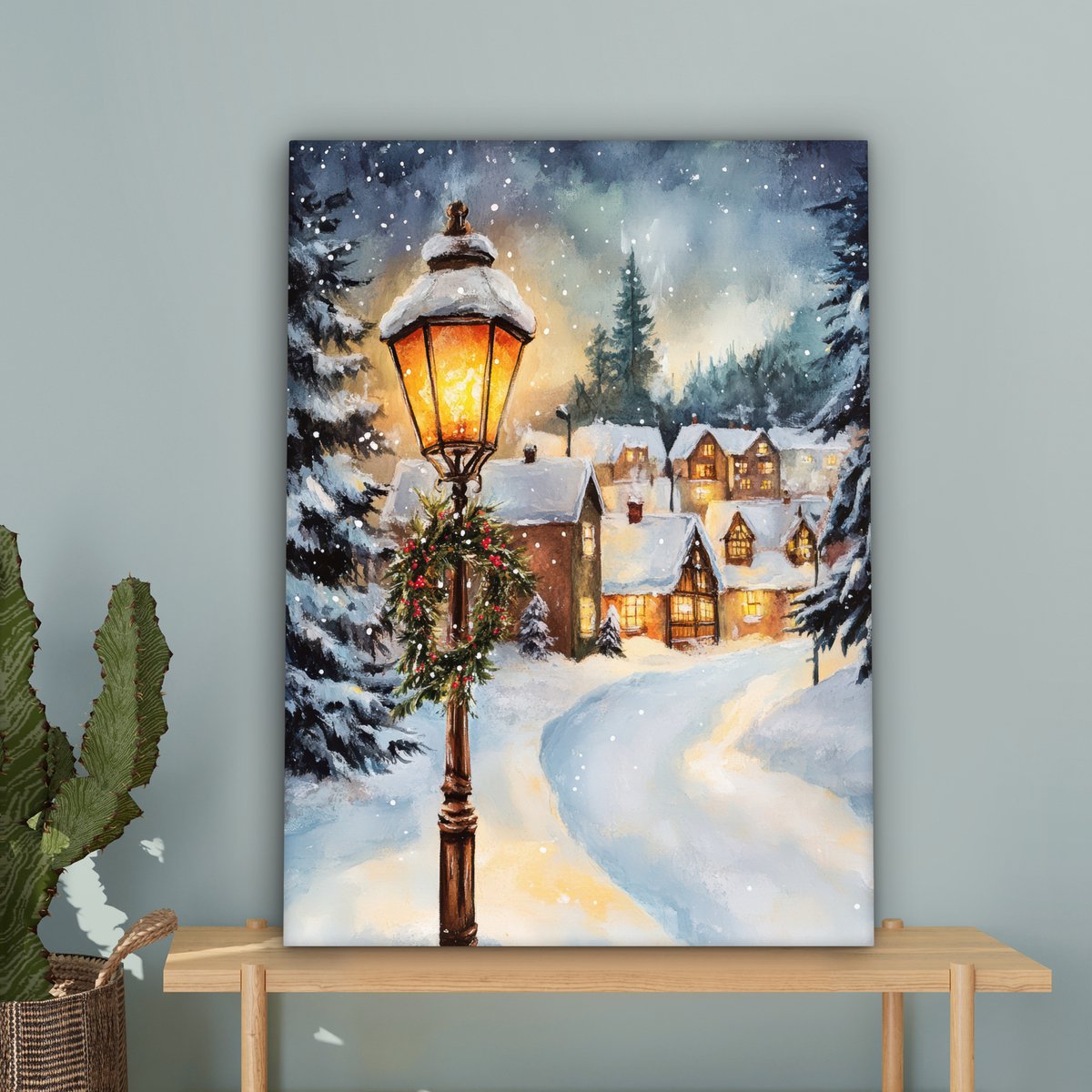 Canvas schilderij 60x80 cm - Wanddecoratie Kerstdorp - Huizen - Sneeuw - Kerst - Muurdecoratie woonkamer - Slaapkamer decoratie - Kamer accessoires - Schilderijen op canvas - Kerstdecoratie voor binnen - Kerstversiering - Kerstmis versiering – foto 3