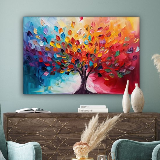 Peinture sur toile 120x80 cm - Décoration murale Arbre - Arbre de vie - Coloré - Abstrait - Décoration murale murale salon - Décoration chambre - Accessoires de chambre - Peintures