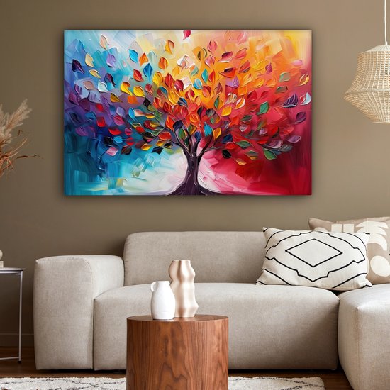 Peinture sur toile 120x80 cm - Décoration murale Arbre - Arbre de vie - Coloré - Abstrait - Décoration murale murale salon - Décoration chambre - Accessoires de chambre - Peintures