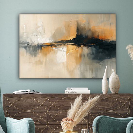 Peinture sur toile 120x80 cm - Décoration murale Moderne - Abstrait - Or - Zwart - Décoration murale salon - Décoration chambre moderne - Tableaux abstraits