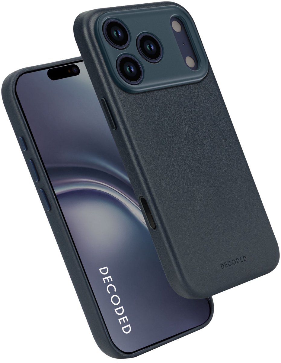 DECODED Leren Hoesje Geschikt voor iPhone 17 Pro - Gemaakt van Premium ECCO Leer - Geschikt voor MagSafe - Navy Blauw
