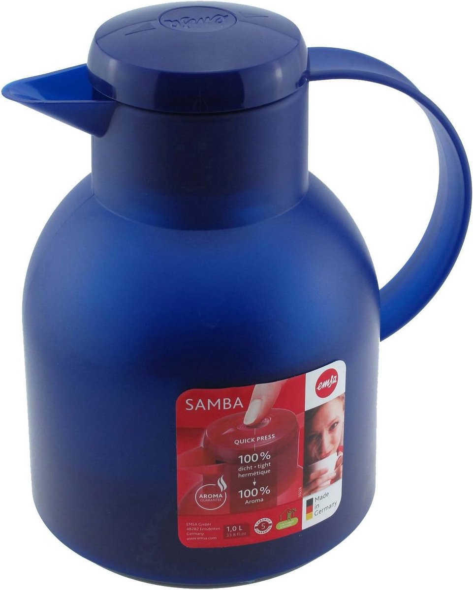 Thermoskan 1 liter met Quick Press-sluiting - Houdt dranken 12 uur warm, 24 uur koud