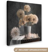 Peinture sur toile Graines de fleurs - Pissenlit - Vase - Nature morte - Bouquet - 20x20 cm - Décoration murale