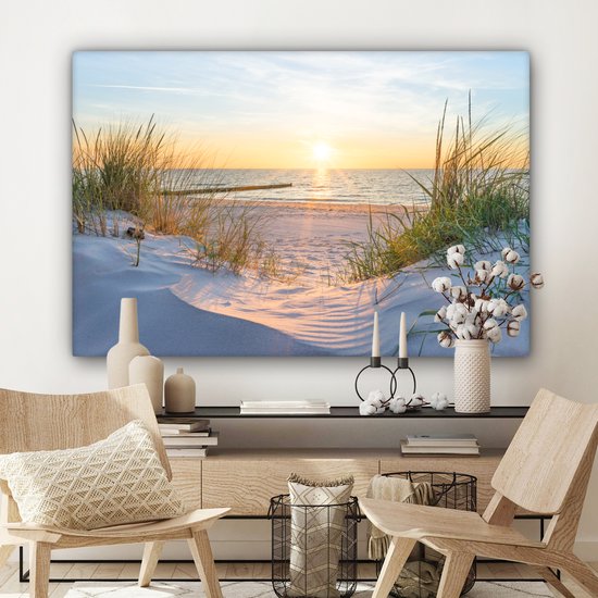 Canvas schilderij - Duinen en wadden zee 120x80 - Kamer decoratie accessoires strand en zee - Beach schilderijen woonkamer - Wanddecoratie slaapkamer - Muurdecoratie keuken - Wanddoek interieur binnen - Woondecoratie huis - Woonaccessoires