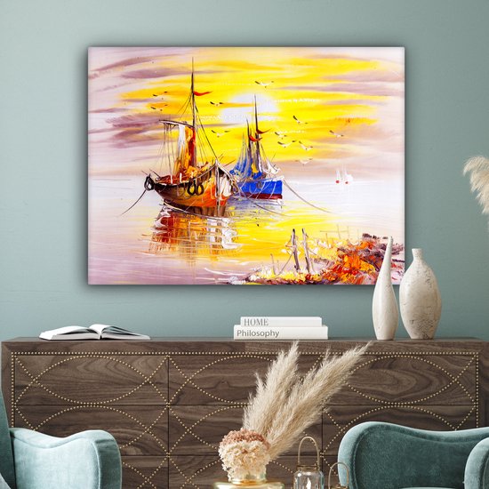 Toile - Peinture - Bateau - Water - Peinture à l'huile - Décoration murale - 120x90 cm - Peintures sur toile - Décoration murale