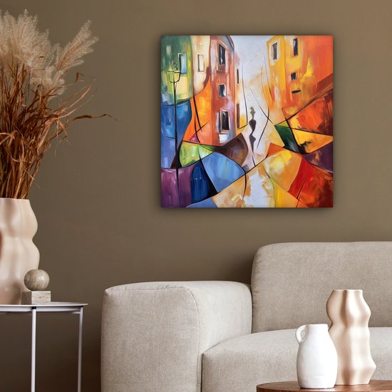 Canvas schilderij 50x50 cm - Wanddecoratie Abstract - Kunst - Schilderij - Kleuren - Muurdecoratie woonkamer - Slaapkamer decoratie - Kamer accessoires - Schilderijen op canvas
