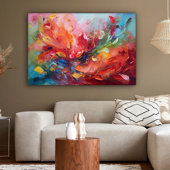Canvas schilderij 120x80 cm - Wanddecoratie Olieverf - Kunst - Abstract - Kleurrijk - Muurdecoratie woonkamer - Slaapkamer decoratie - Kamer accessoires - Schilderijen op canvas