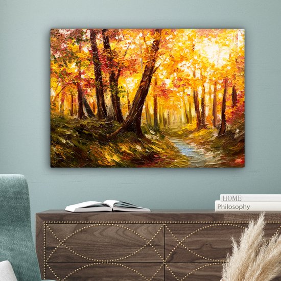 Toile - Peinture - Huile - Automne - Forêt - Oranje - 80x60 cm - Décoration - Intérieur
