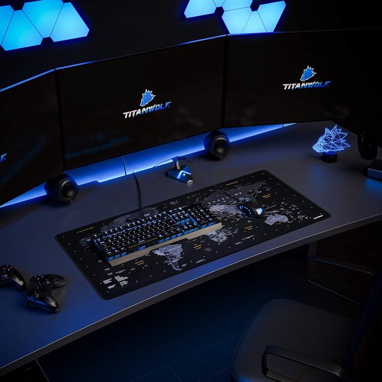 Grote Gaming Muismat XXL - 900 x 400 mm Wereldkaart - Zwart — afbeelding 4